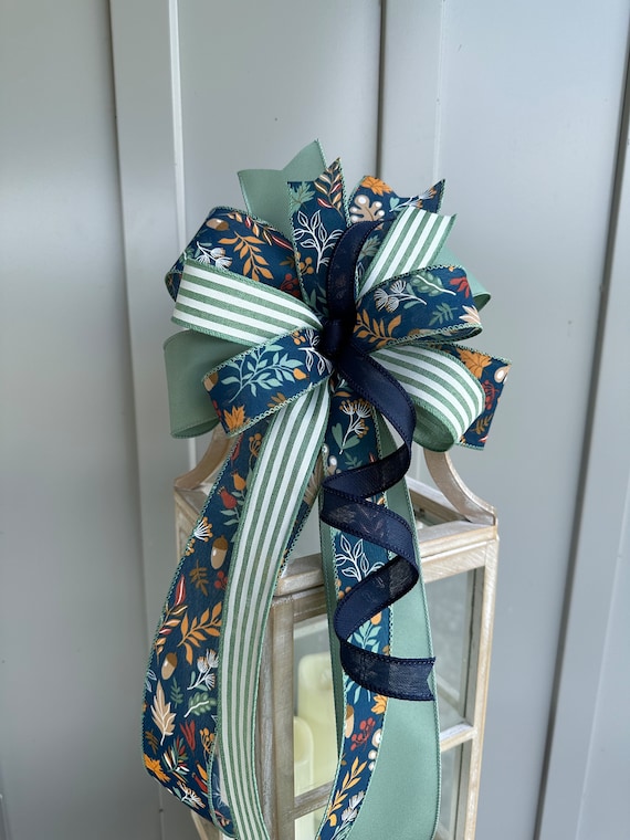 Fall Foliage Bow: Sage Green, Navy Blue, Acorn Wreath Decor