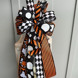 Halloween Wreath Bow: Ghost, Jack O&#39;Lantern, Orange & Black Wired Ribbon