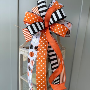 Halloween Wreath Bow: Orange, Black, White Pumpkins & Stripes