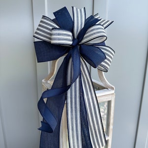 Navy Wreath Bow: Country Ticking Stripe, Farmhouse Lantern Decor