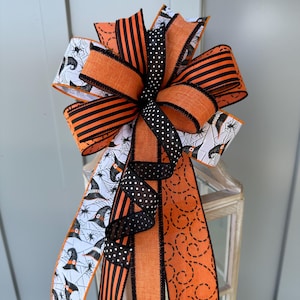 Halloween Wreath Bow: Witch Hat, Spider Web, Orange & Black