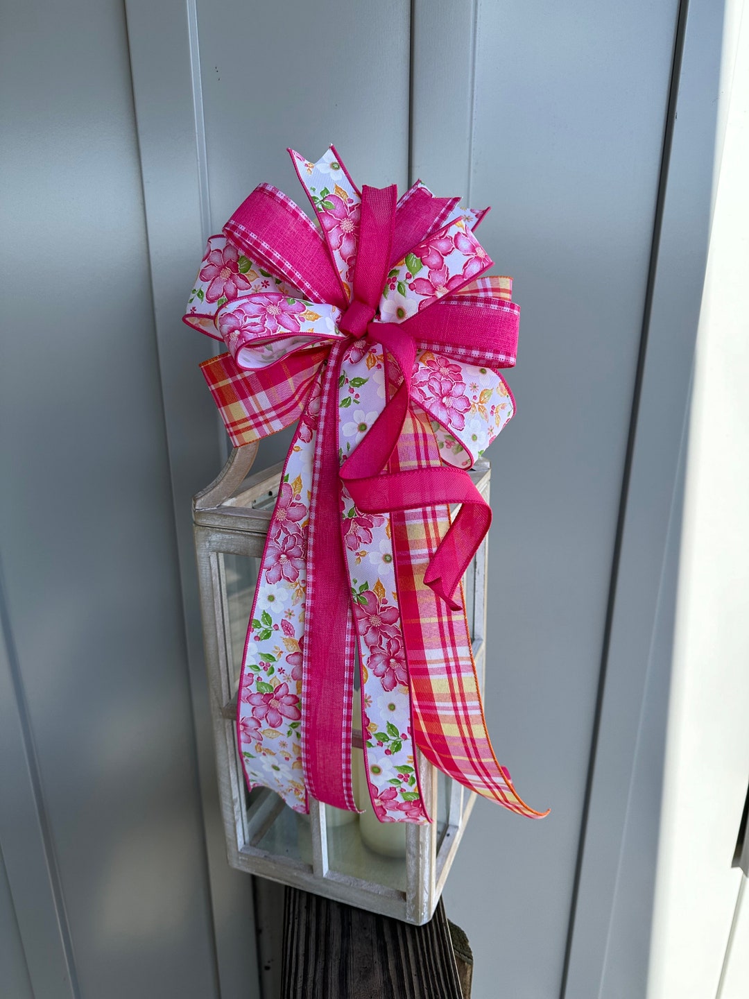 Hot Pink Floral Bow: Spring Summer Wreath or Lantern Decor - Etsy