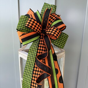 Halloween Wreath Bow: Orange, Black & Lime Green Checkered Swag