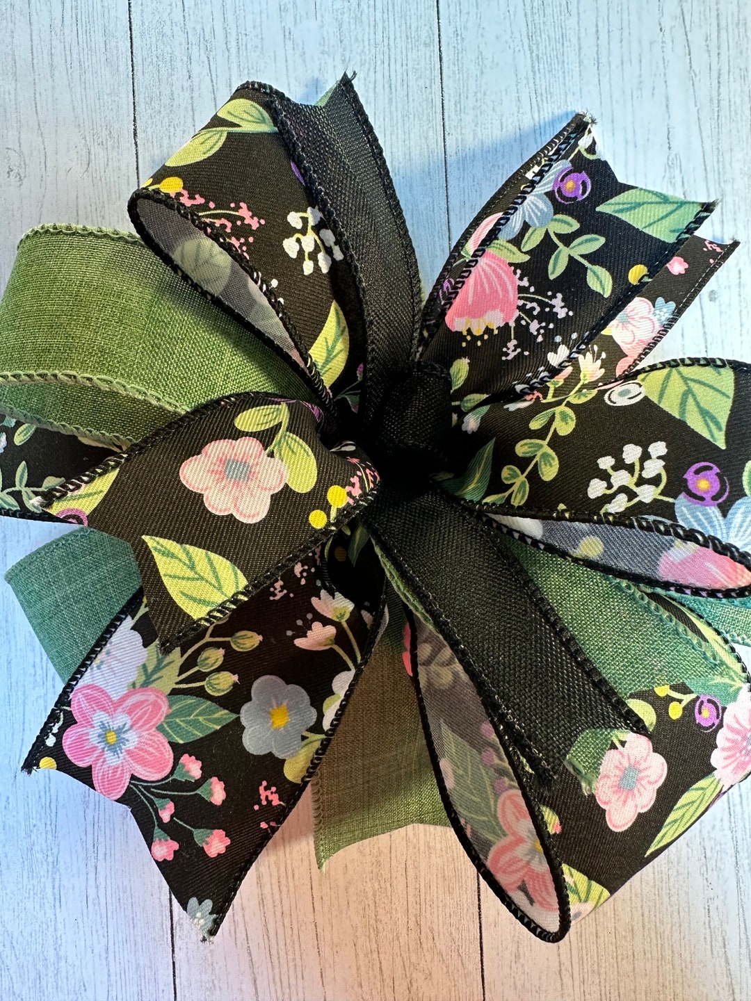 Everyday Bow in Sage Green and Black With Pastel Florals, Floral ...