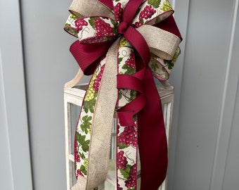 Year Round Tuscany Bow, Grape Vineyard Bow, Burgundy Tan Green Country Farmhouse Bow, Everyday Bow For Wreath Lantern Swag or Arrangement