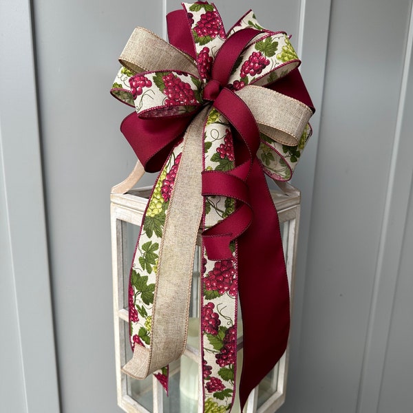 Year Round Tuscany Bow, Grape Vineyard Bow, Burgundy Tan Green Country Farmhouse Bow, Everyday Bow For Wreath Lantern Swag or Arrangement