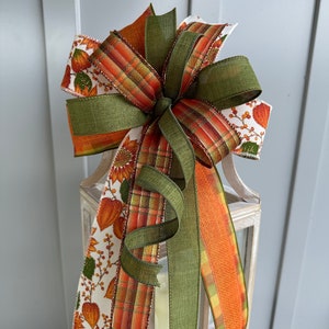 Fall Plaid Wreath Bow: Orange, Rust, Moss Green, Sunflower & Lantern Pods