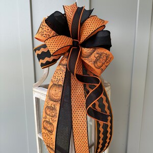 Halloween Wreath Bow: Orange, Black Pumpkins & Polka Dots