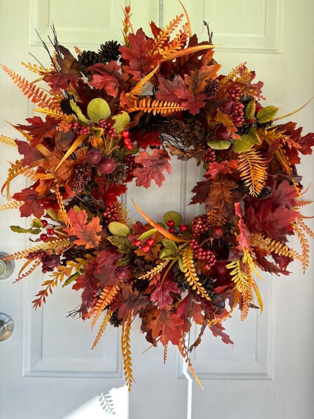 Burgundy Fall Foliage Wreath: Autumn Pinecones & Berries Front Door ...