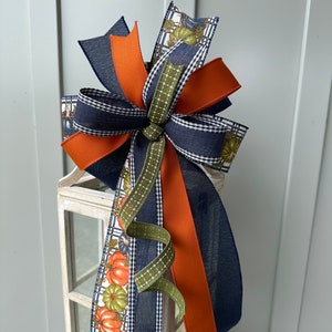 Navy Blue Fall Bow: Rust, Green, and Plaid Pumpkin Decor