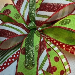 Sparkly Lime Green Red and White Christmas Bow Grinch Colored - Etsy