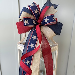 Patriotic Bow in Rustic Colors...Burgundy Tan and Navy Blue for Your Summertime Wreath Lantern or Swag! Country Farmhouse Election Year Bow