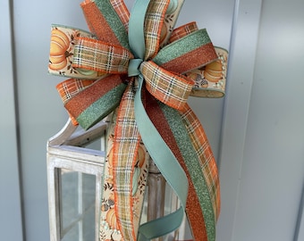 Fall Pumpkin Bow in Rust and Sage Green for Wreaths Lanterns Swags & Doors, Country Farmhouse Fall Pumpkin Bow, Rust and Sage Green Bow