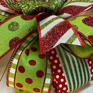 Sparkly Lime Green Red and White Christmas Bow Grinch Colored - Etsy