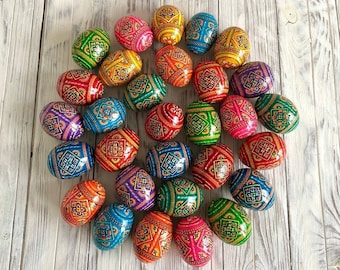 Osterei, Set 30 Ukrainische Pysanky, Holzeier, Handbemalte Ornament Eier, Ukraine Souvenir und Geschenk für Ostern, Ukrainische Pysanky