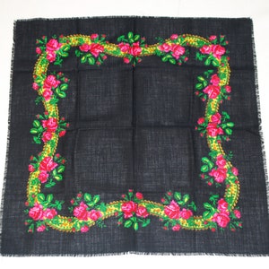 Babushka scarf, Vintage shawl black, Floral shawl for women, Ethnic floral wool scarf, Shawl grandmother, Headscarf, Gift for mom