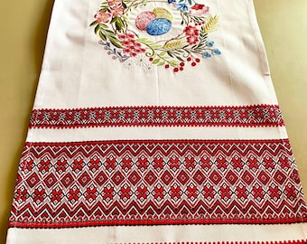 Ukrainian Easter Rushnyk with Embroidery – Easter Basket Towel 31×12 in
