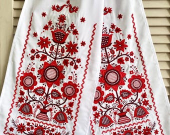 Ukrainian Embroidered Rushnyk Towel Tree of Life Birds Red White Traditional Folk Cloth 180x32 cm