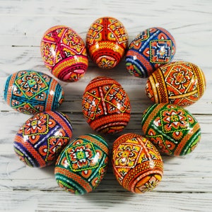 Easter pysanky, Set 10 Ukrainian traditional wooden eggs, Hand painted ornament eggs, Ukraine souvenir and gift for Easter