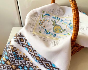 Easter Basket Cover with Bunny Embroidery, Ukrainian Towel, Table Runner,  Basket Cloth 36× in