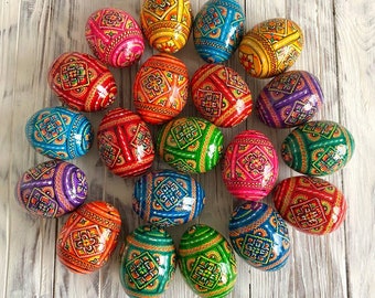 Osterei, Set 20 Ukrainische Pysanky, Holzeier, Handbemalte Ornament Eier, Ukraine Souvenir und Geschenk für Ostern, Ukrainische Pysanky