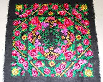 Vintage  floral shawl, Babushka scarf multicolor, Ethnic headscarf for woman, Wool shawl, Uktaine shawl and wrap, Colorfull scarf