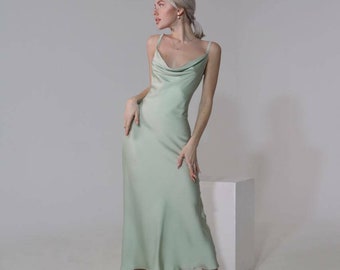 UPS DELIVERY Midi silk slip dress Silk Slip Dress with Cowl Neck  Sheath Dress for Bridesmaids  Birthday Party Open Back silk Slip dress