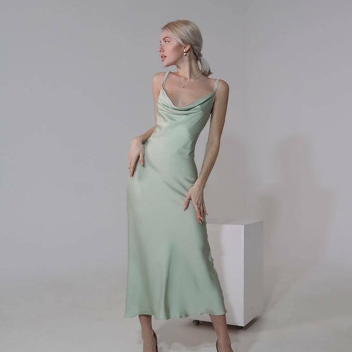 UPS DELIVERY Midi silk slip dress Silk Slip Dress with Cowl Neck  Sheath Dress for Bridesmaids  Birthday Party Open Back silk Slip dress