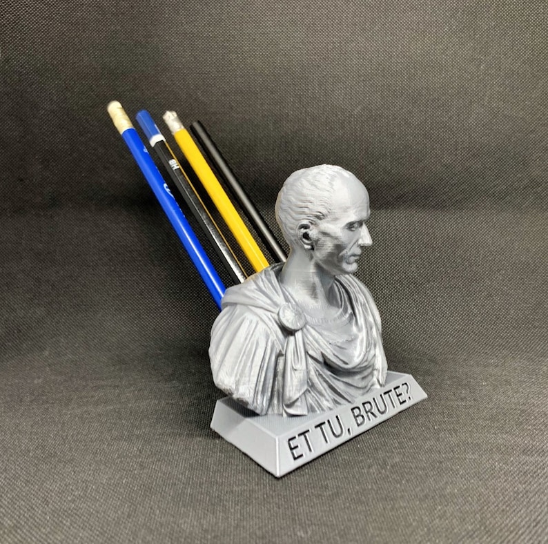 Titular de la pluma de Julio César / Estatua Busto César / portalápices / taza de lápiz / regalo del maestro / busto de historia imagen 3