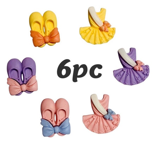 6pc Ballet Shoes Dress Flatback Soft Resin Kawaii Cabochon Dance Girls Kids Crafts Decoden Hair Band Embellishments #167