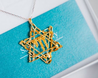 925スターリングシルバーブルーオパール - ダビデの星ペンダント