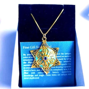 Vintage Star of David Necklace Gold-Plated Silver Filigree Israeli Jewelry Judaica
