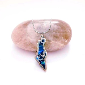 Pendentif carte d'Israël en argent sterling - Étoile de David et contour en émail vert Israël-Collier juif-Bar/bat mitzvah d'Israël