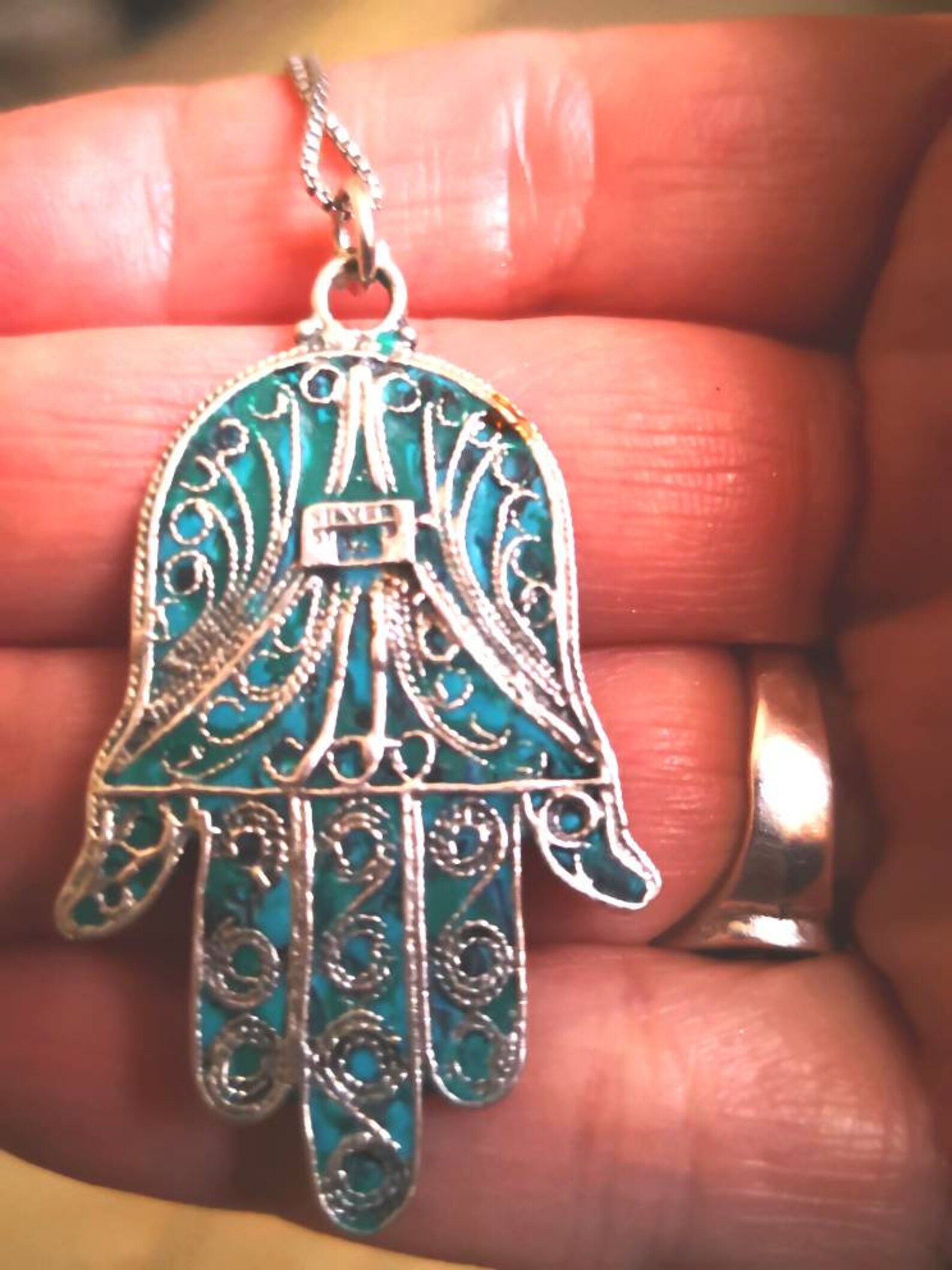 Hamsa Necklace 925 Silver & Gold Vintage Hamsa Pendant Etsy