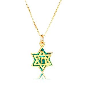 Hebrew Star of David Necklace with &quot;CHAI&#39;&#39; of Life-24k Gold Plated Sterling Silver-Judaica Gift from Israel-Bar/Bat Mitzvah Pendant for Girl