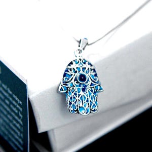 Turquoise Hamsa Necklace – Sterling Silver with Garnet Stone | Jewish Protection Amulet | Evil Eye Pendant | Judaica Jewelry Gift