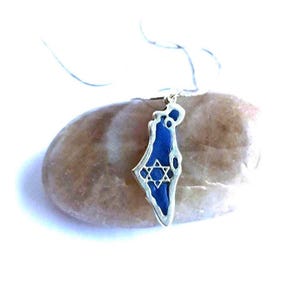 Pendentif carte d'Israël - étoile de David et contour juif en émail bleu-cadeau de Bar/bat mitzvah d'Israël