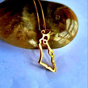 Cadeau bar/bat mitzvah d'Israël - Pendentif carte d'Israël pour lui - Collier israélien en argent sterling plaqué or 24 carats - Solidarité avec Israël
