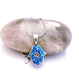 Turquoise Hamsa Necklace Sterling Silver- Israeli Jewelry Artisan-Bat Mitzvah Gift for Girl-Jewish  Symbol-Good Luck Jewelry from Holy Land