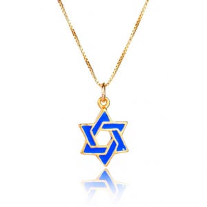 Israeli Star of David Necklace Gold and Blue- Bar Mitzvah Gift-Jewish Necklace for Boys and Girls-Hebrew Symbol Necklace-Judaica Gift