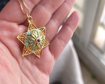 Vintage Star of David Necklace – 24K Gold Plated Sterling Silver Filigree Pendant, Judaica Jewelry