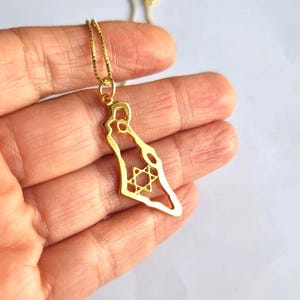 Collier carte d'Israël avec étoile de David plaqué or argent - Collier fabriqué en Israël - Bar/Bat mitzvah d'Israël - Chai d'Israël