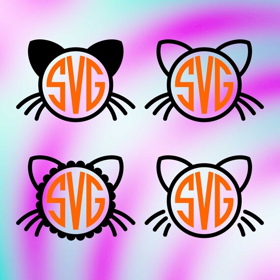 Cat Ears Svg Girly Svg Designs Kitty Monogram Svg Kitty Cat Etsy