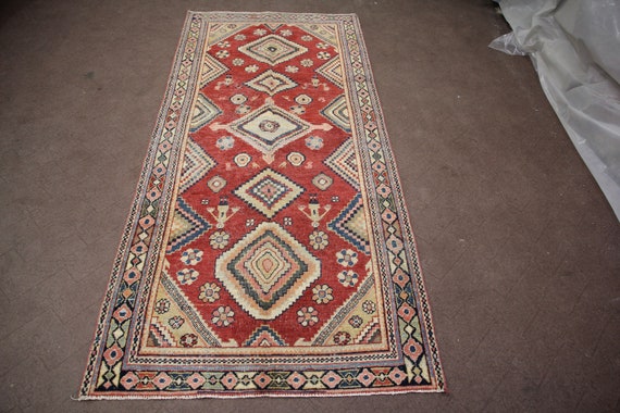 Vintage Tribal Runner Rug: Bohemian Kitchen Decor (3.6' x 8.3')