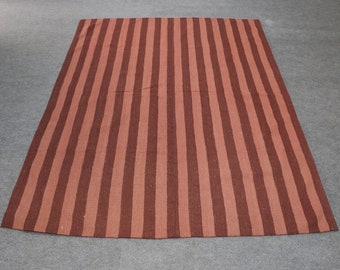 Striped Kilim Rug: Large Flat Weave Dhurrie Rug (6.5' x 8.4')