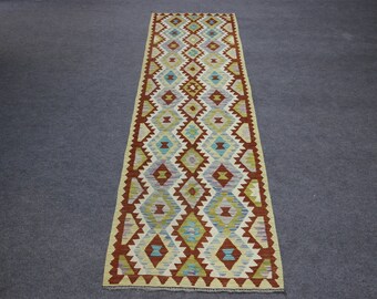Rug runner, hallway rug, wool rug, corridor rug, kilim rug, long rug, dhurrie rug, wool rug, entryway. Size: 81 cm x 295 cm / 2.7' x  9.7'