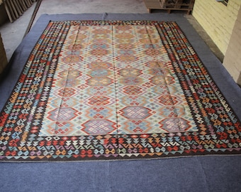 Large Afghan Kilim Rug: Multicolor Choobi Rug, 10.1" x 12.9"