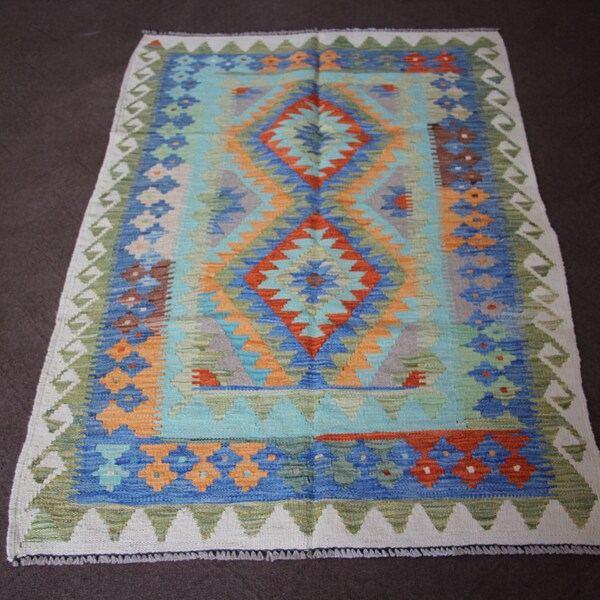 Size: 3.2 x 4.9/100 CM x 150 CM, flat weave multi color kilim, beautiful design hand made woolen afghan kilim, decoration kilim rug.