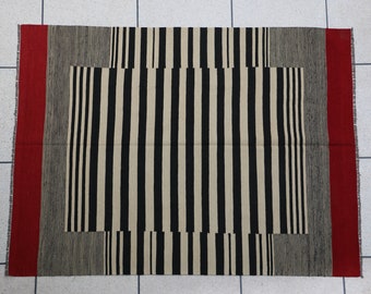 Striped Kilim Rug: Dhurrie Area Rug (5.2' x 7')