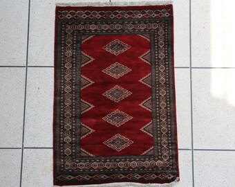 Office rug, accent rug, wool rug, small handmade hand knotted area rug. Size: 92 cm x 135 cm / 3' x 4.4'